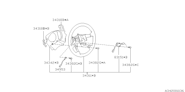 1998 Subaru Legacy Steering Column Cover Lower Diagram for 34317AC070ML