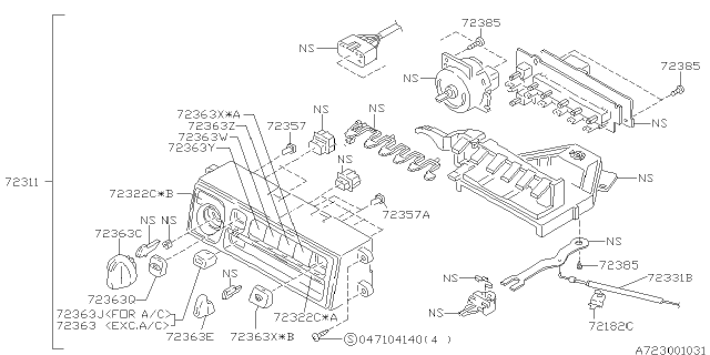1997 Subaru Outback Heater Control Assembly Diagram for 72311AC131