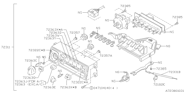 1996 Subaru Outback Heater Control Assembly Diagram for 72311AC051