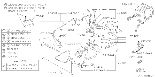 1996 Subaru Outback Bracket Diagram for 73631AC010