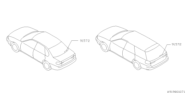 1996 Subaru Outback Label Rear Window Diagram for 91572AC050