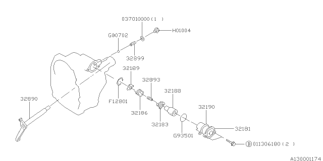 1996 Subaru Outback Shifter Fork & Shifter Rail Diagram 1