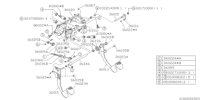 1996 Subaru Outback Pedal System - Manual Transmission Diagram 4