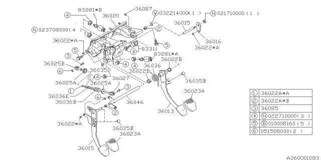 1997 Subaru Legacy BUSHING Diagram for 36023AA020