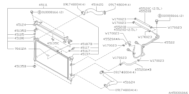 1999 Subaru Legacy Radiator Cushion Diagram for 45106AC010