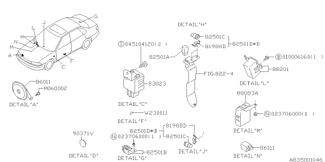 1996 Subaru Legacy Electrical Parts - Body Diagram 3