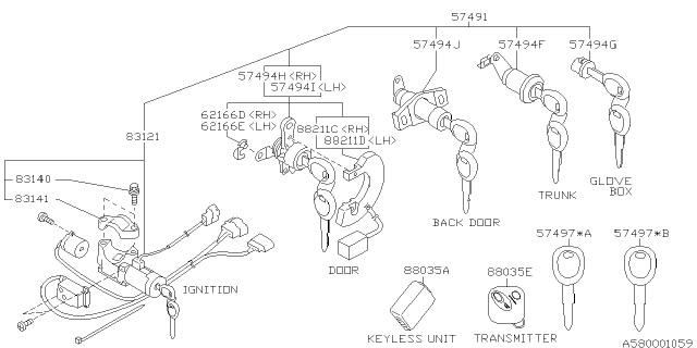 1998 Subaru Outback Ignition STARTER/STEERING Loc Diagram for 83191AC020