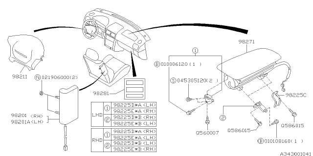 1999 Subaru Legacy A/B Module Assembly RH Diagram for 98211AC900ML