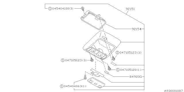 1998 Subaru Outback Over Head Console Assembly Diagram for 92151AC000MS