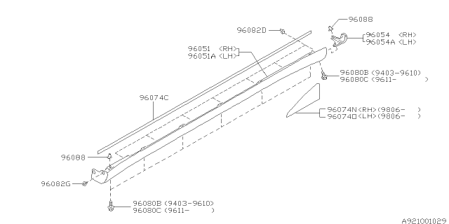 1999 Subaru Outback Side Spoiler LH Diagram for 96051AC050