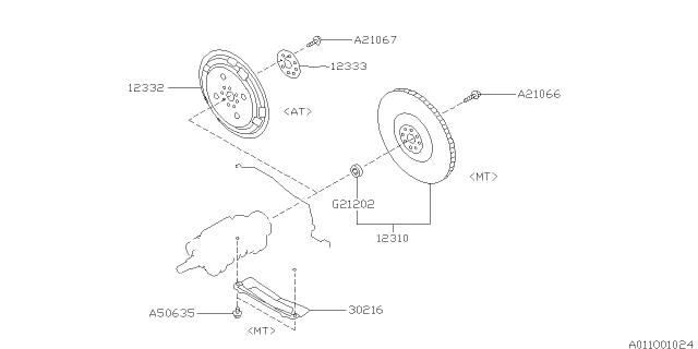 1999 Subaru Outback FLYWHEEL Assembly Diagram for 12310AA19A