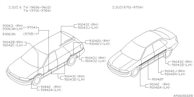 1997 Subaru Legacy Stripe Fender LH Diagram for 91042AC300