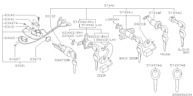 1998 Subaru Outback Key Kit & Key Lock Diagram 1
