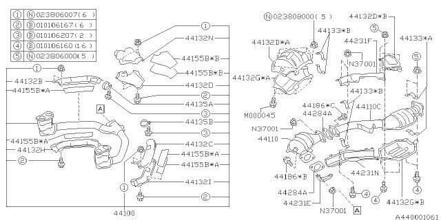 1999 Subaru Legacy Rear Catalytic Converter Diagram for 44111AC350