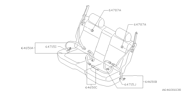 1997 Subaru Outback Seat Belt Set Rear RH Diagram for 64669AC180MU