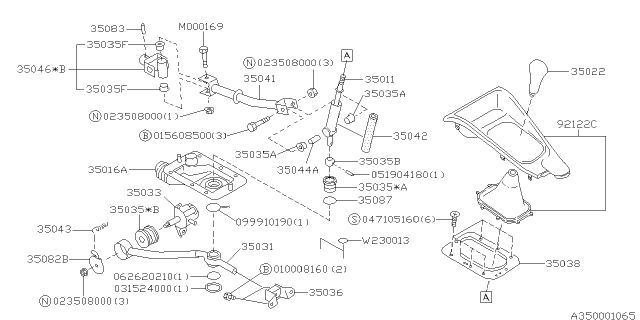 1998 Subaru Legacy Gear Shift Lever Boot Diagram for 35016AC012