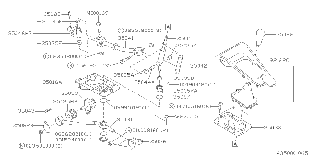 1998 Subaru Legacy Gear Shift Lever Assembly Diagram for 35011AC090