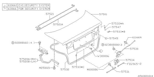 1995 Subaru Legacy Lock Assembly Trunk Diagram for 57530AC010