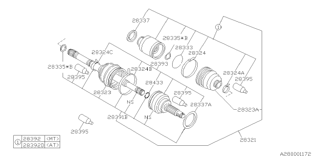 1999 Subaru Outback Front Cv Joint & Boot Assembly Diagram for 28091AC091