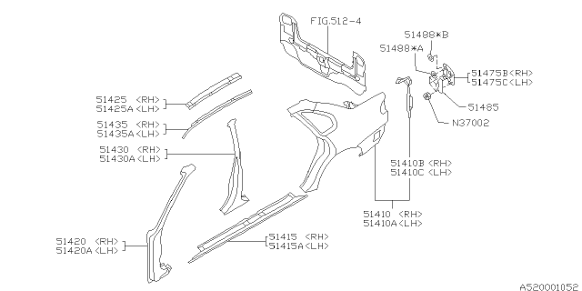 1998 Subaru Legacy Rear Quarter Outer Complete LH Diagram for 51410AC990