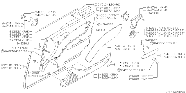 1998 Subaru Legacy Plate RH Diagram for 94253AC000
