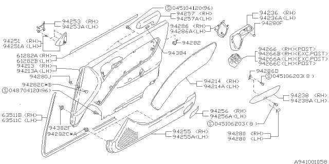 1998 Subaru Legacy Front Door Right Pull Handle Diagram for 94239AC000ML