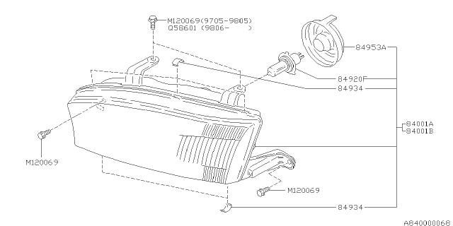 1998 Subaru Legacy Passenger Side Headlamp Assembly Diagram for 84001AC221