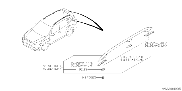 2020 Subaru Forester Roof Rail Assembly RH Diagram for 91151SJ040