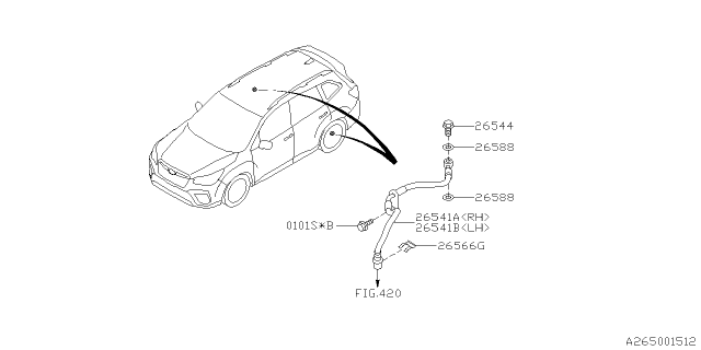 2019 Subaru Forester Brake Hose R RH Diagram for 26541FL020