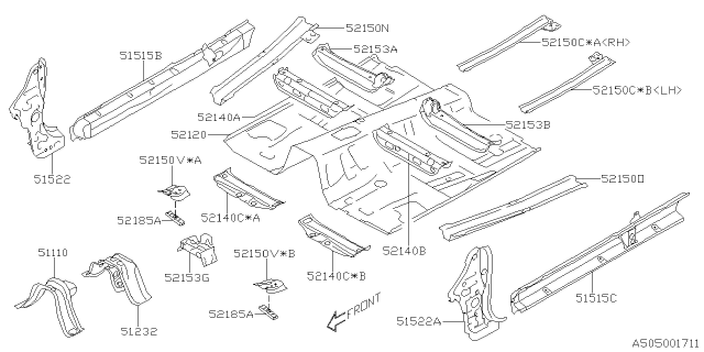 2021 Subaru Forester Cross Member Center Floor Diagram for 52140FL3809P