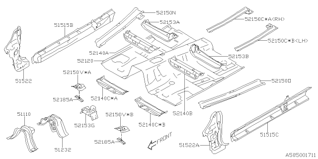 2021 Subaru Forester Frame Front Floor Rear LH Diagram for 52150FL6519P