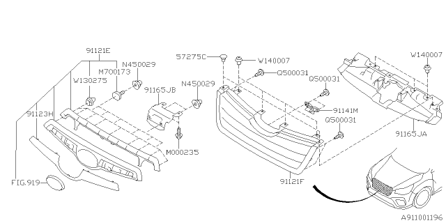 2019 Subaru Forester Grille Assembly F LWRSP Diagram for 91121SJ140