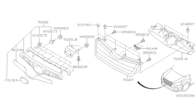 2021 Subaru Forester Grille Assembly F LWRSTD Diagram for 91121SJ100