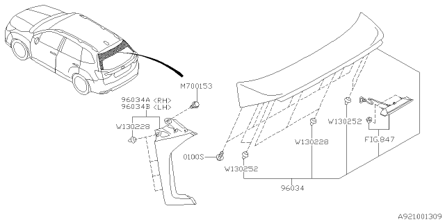 2019 Subaru Forester Roof Side Spoiler Assembly Right Diagram for 96031SJ040