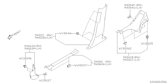 2020 Subaru Forester Trim PNL Ay B Pl LRH Diagram for 94022SJ001VH