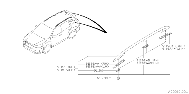 2021 Subaru Forester Roof Rail Diagram 2