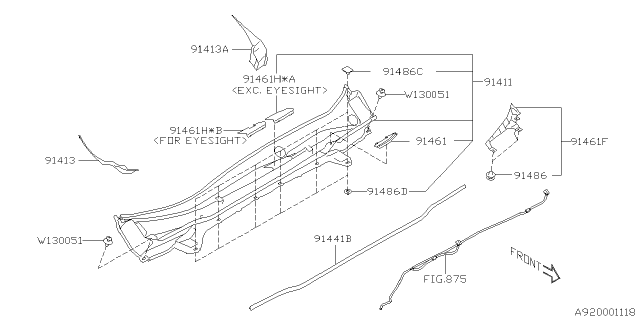 2019 Subaru Forester COWL Panel Sd LH Diagram for 91423SJ010