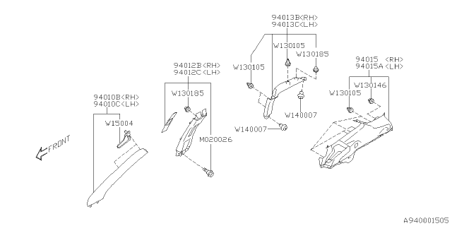 2019 Subaru Forester Trim PNL Ay A Pl RH Diagram for 94010SJ000ME