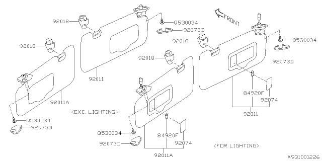 2020 Subaru Forester Right Sun Visor Interior Gray Diagram for 92011SJ040ME