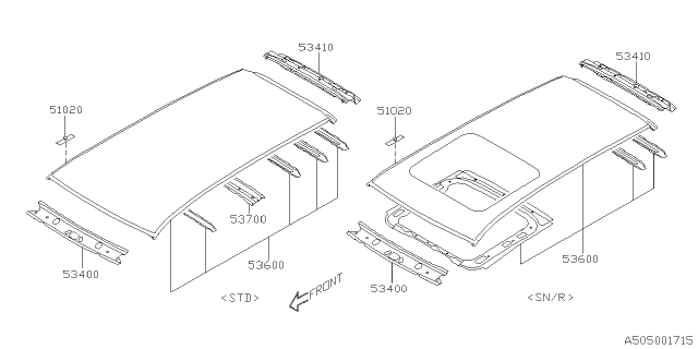 2020 Subaru Forester Roof PNL COMPL Nr Diagram for 53600SJ0009P