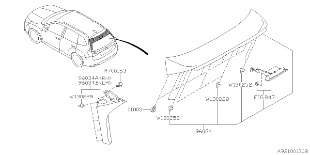 2021 Subaru Forester Roof Side Spoiler Assembly Right Diagram for 96031SJ010
