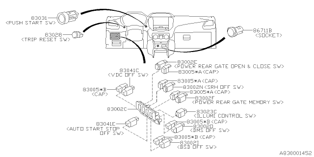 2019 Subaru Forester Switch Vehicle Dynamic Co Diagram for 83002AL151