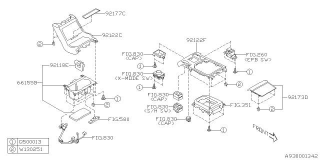 2019 Subaru Forester Dash Console Cup Holder Unit Diagram for 66155SJ000