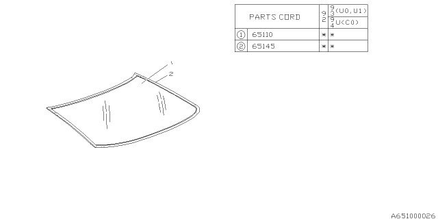 1993 Subaru SVX Back Window Glass Diagram for 65001PA050