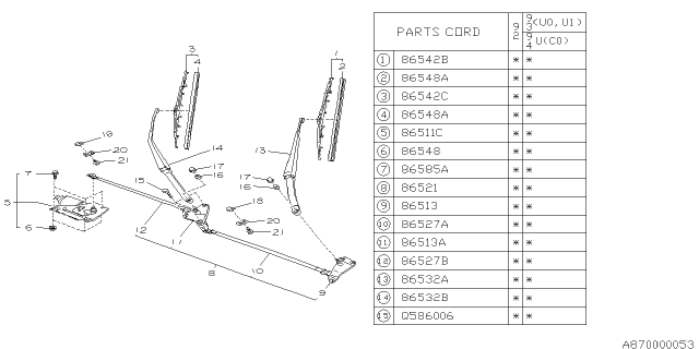 1992 Subaru SVX Wiper - Windshilde Diagram 1