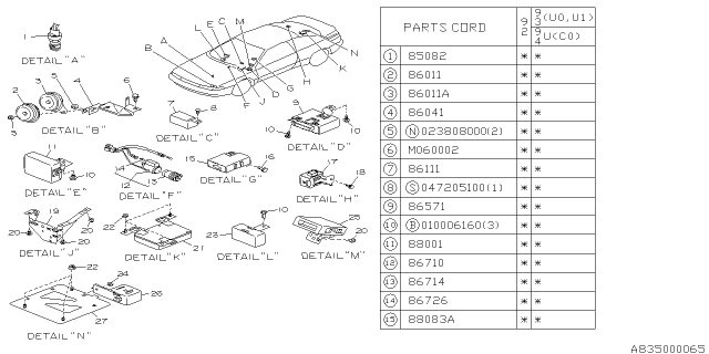 1992 Subaru SVX Electrical Parts - Body Diagram 1