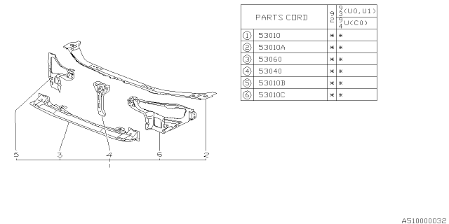 1992 Subaru SVX Radiator Panel Diagram