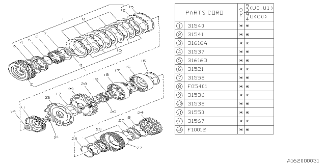 1992 Subaru SVX PT240393 Drum Assembly Clutch High Diagram for 31541AA001