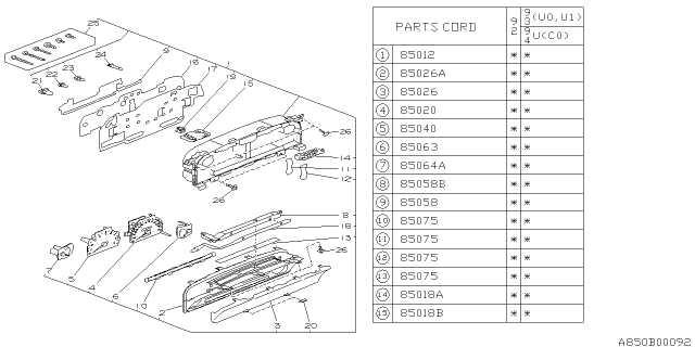1993 Subaru SVX Speedometer Instrument Cluster Diagram for 85012PA180