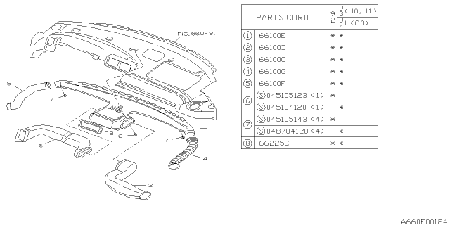 1993 Subaru SVX Duct Side Vent LH Diagram for 66057PA050